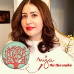 Mija on the mike with: Saadia Khan aka @immigrantlypod episode logo